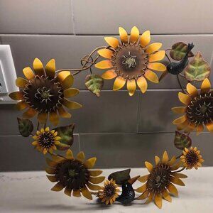 Metal sunflower wreathe with little crows